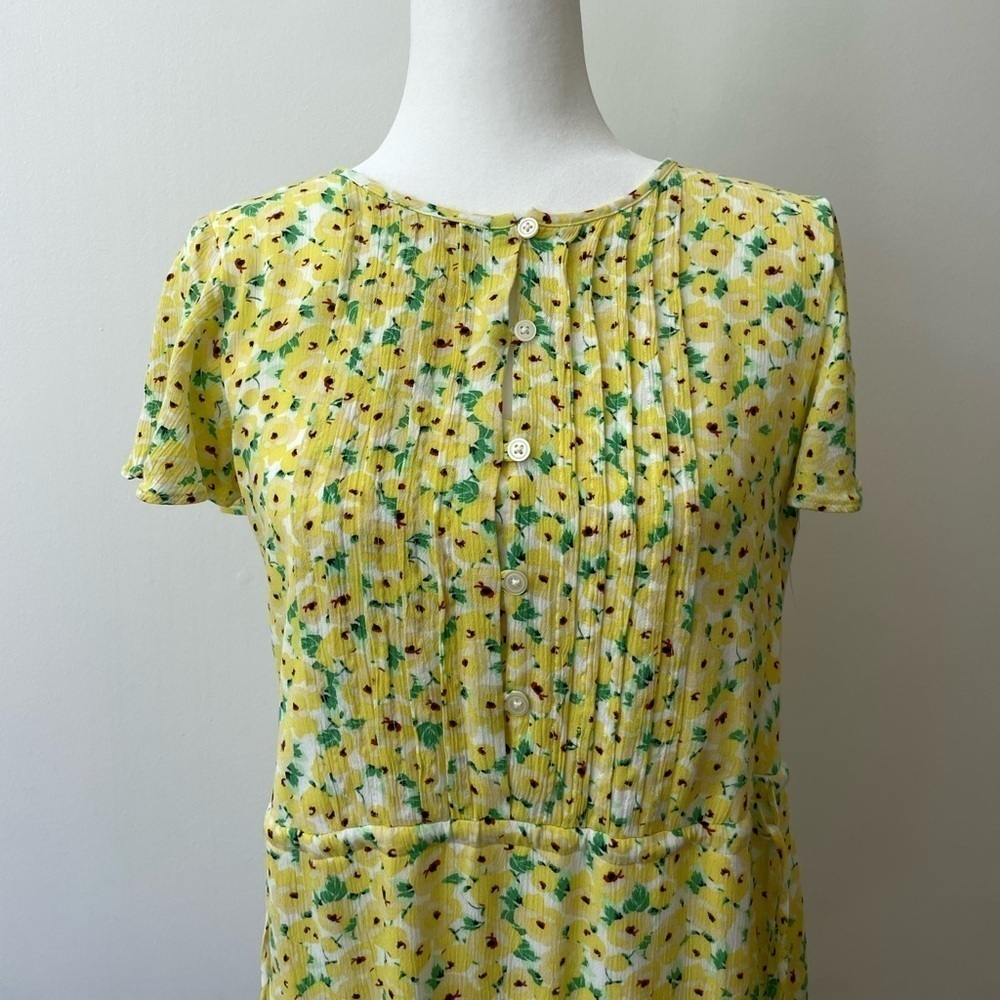 Loft Cheerful Bright Yellow and Green Floral Dress Size Small - Picture 2 of 10